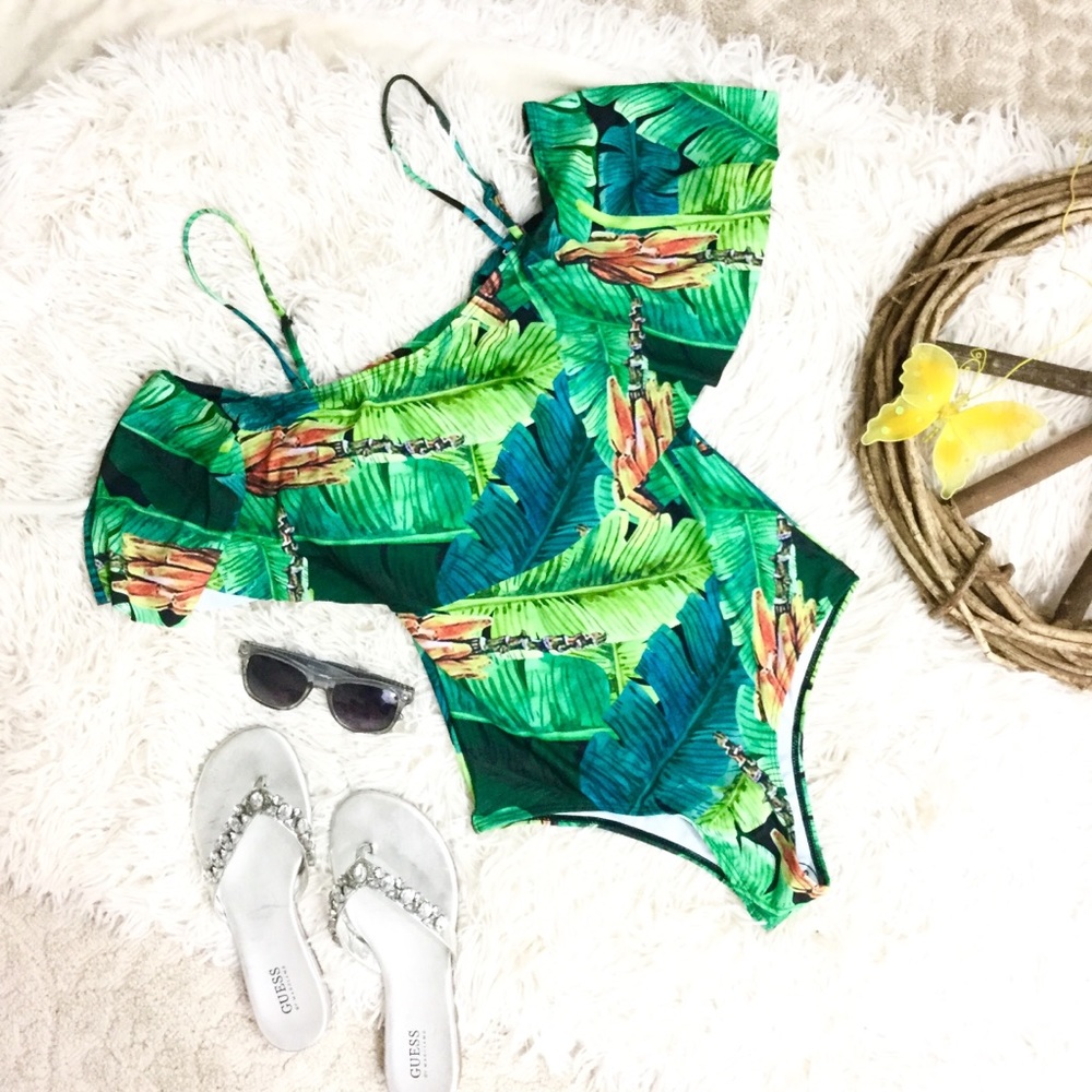 Banana Leaf Tropical Off Shoulder Swimsuit